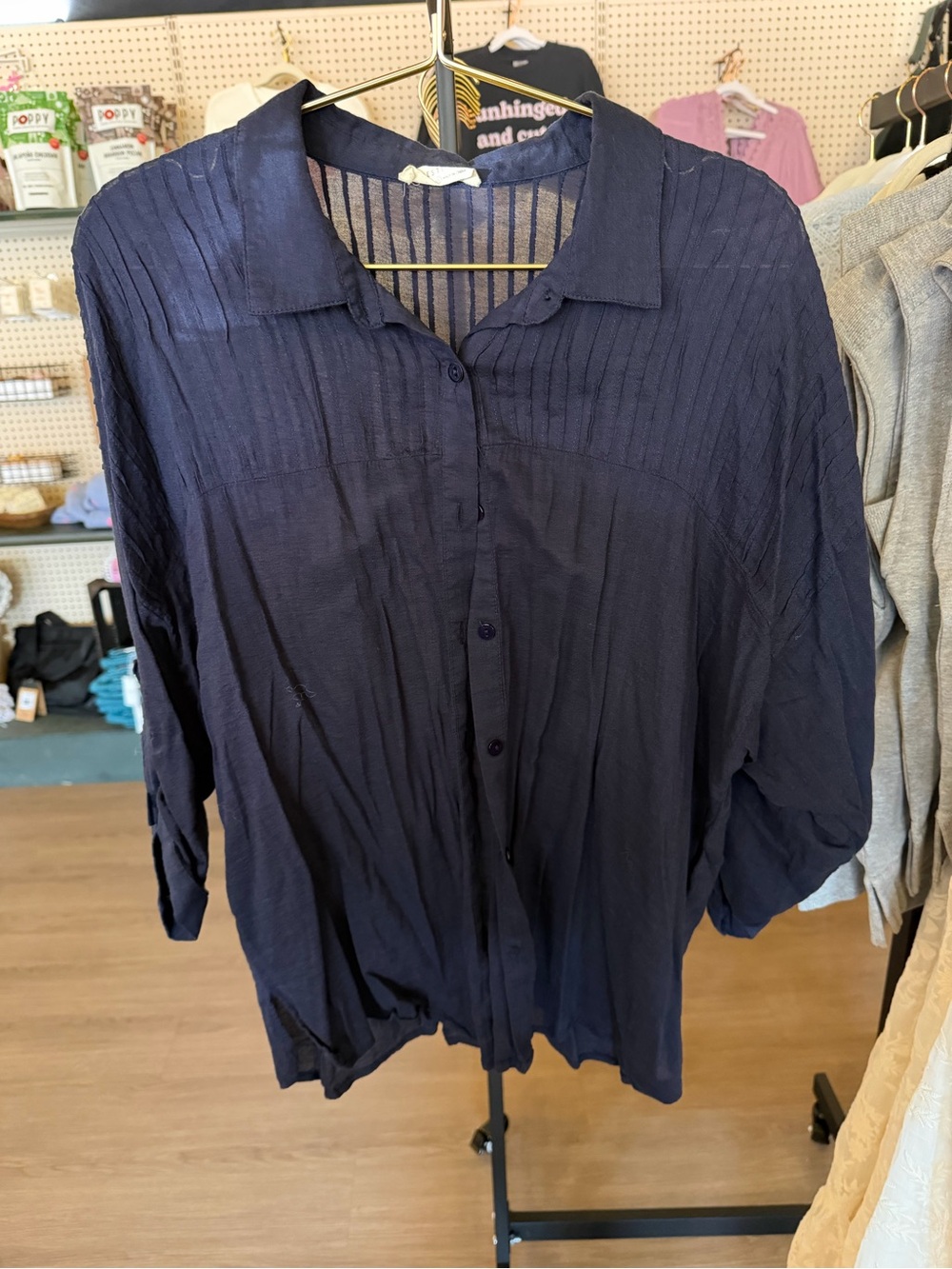 Lovestitch Navy Button-Up Lightweight Blouse (BOX 6)